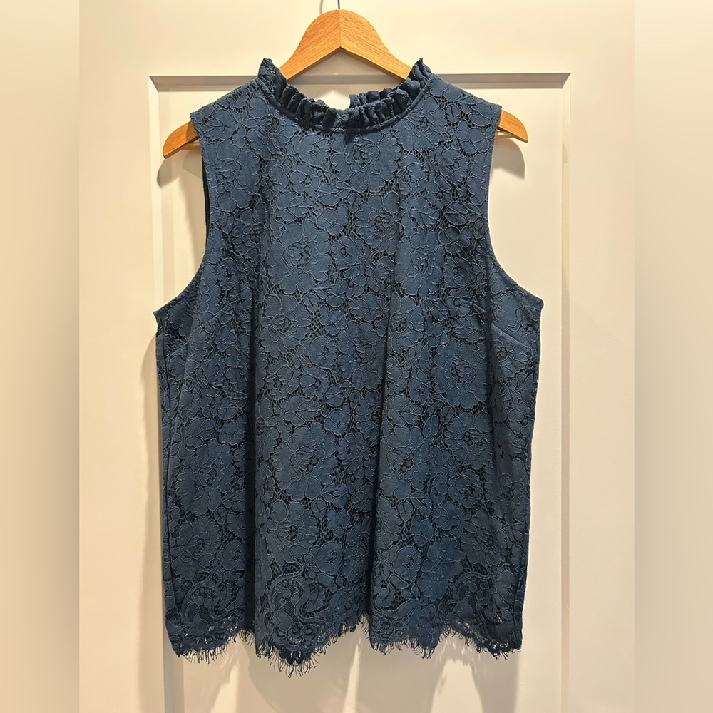 Elegant Dusty Blue Lace Shell